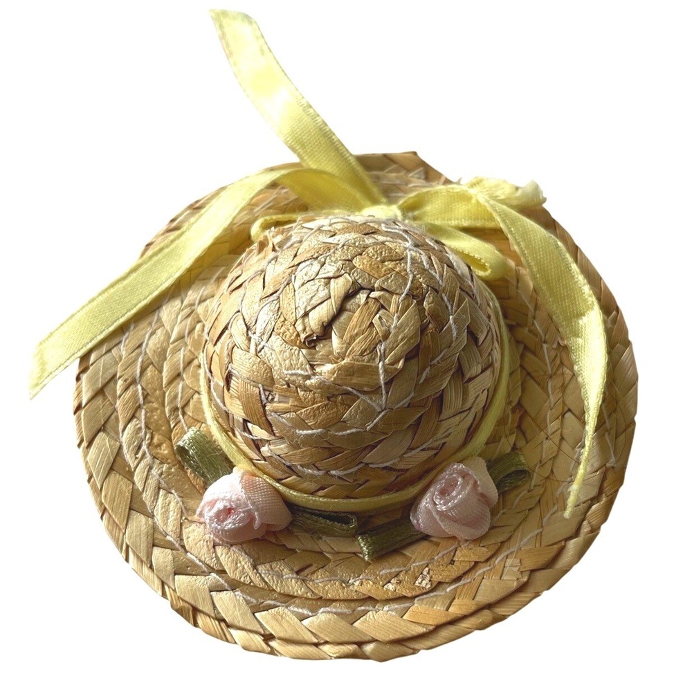 Vintage Barbie Hat Straw Rose Flower Motif Summer Hat Sunday Best Hat Yellow